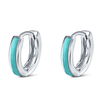 Hoop Huggie Earrings Simulated Turquoise 925 Sterling Silver 11mmx12mm